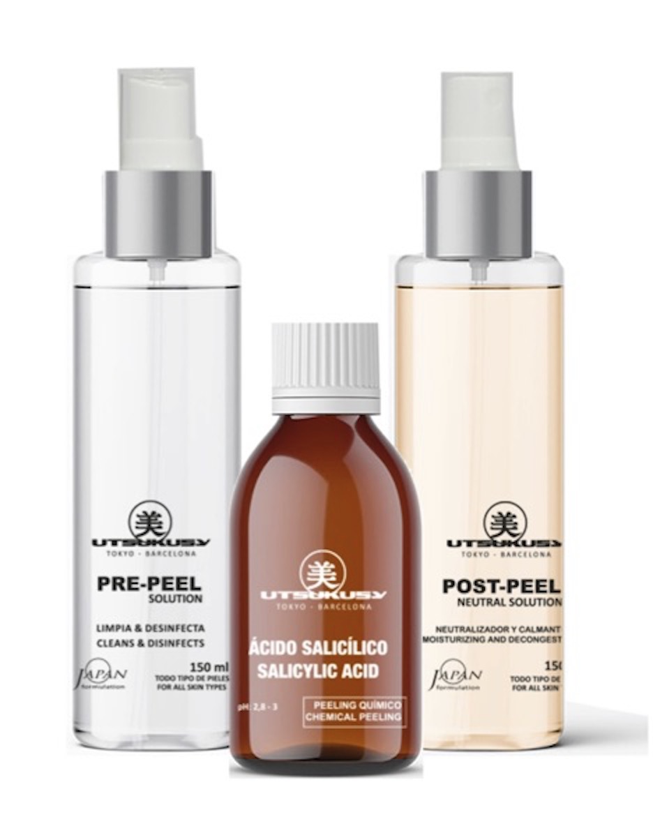 Salicylsäure-Peeling / Fruchsäurepeeling mit Salicylsäure von Utsukusy Cosmetics inklusive Pre-Peel und Post-Peel Solution